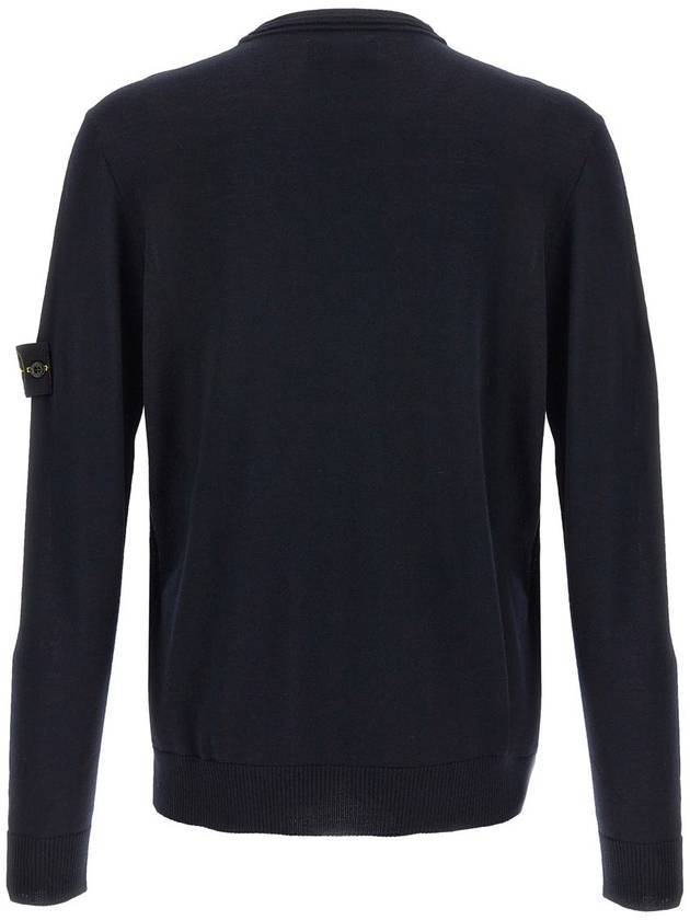 Logo Patch Crewneck Virgin Wool Knit Top Navy - STONE ISLAND - BALAAN 3