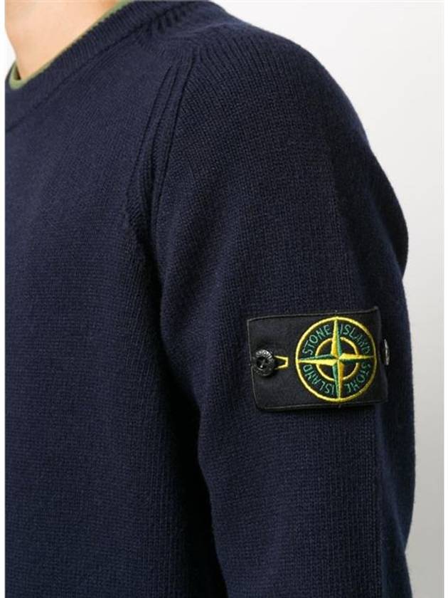 Wappen Patch Round Neck Knit Top Dark Navy - STONE ISLAND - BALAAN 5