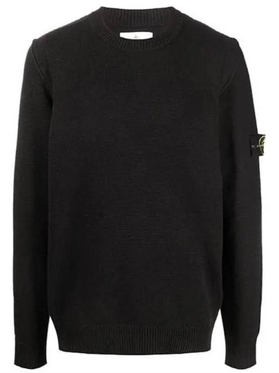 Wappen Patch Crew Neck Wool Knit Top Black - STONE ISLAND - BALAAN 2