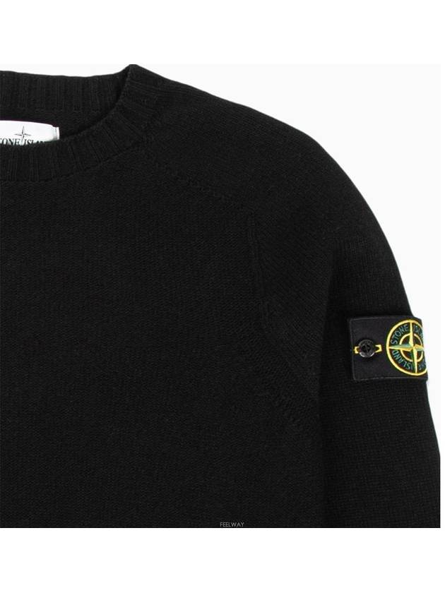 Wappen Patch Round Neck Wool Knit Top Black - STONE ISLAND - BALAAN 5