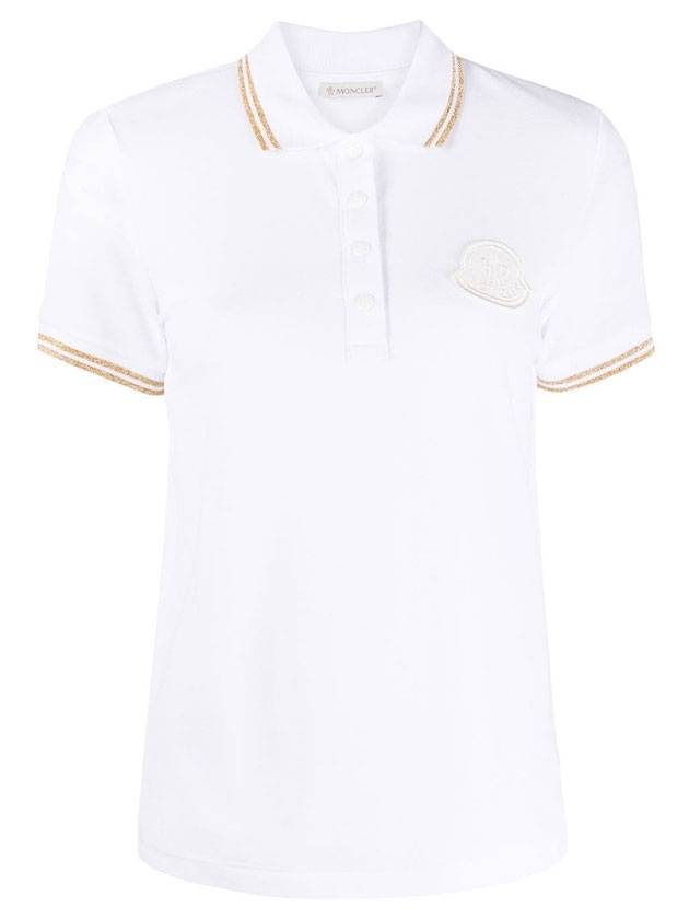 Women's Glitter Detail Logo Short Sleeve Polo Shirt White - MONCLER - BALAAN 1