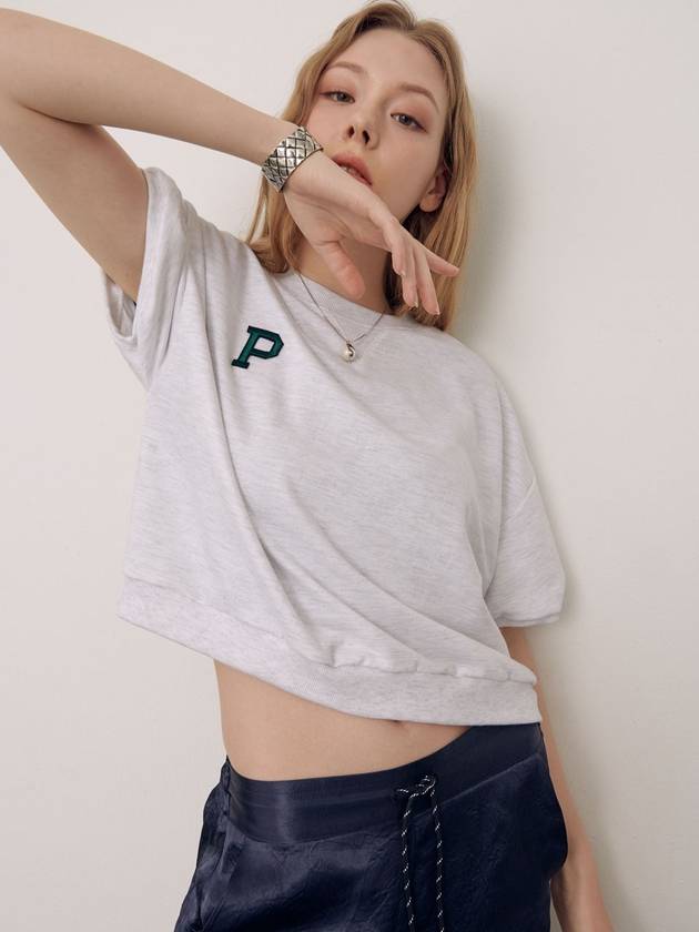 Women's Crop Summer Short Sleeve Sweatshirt Grey - PRETONE - BALAAN 2