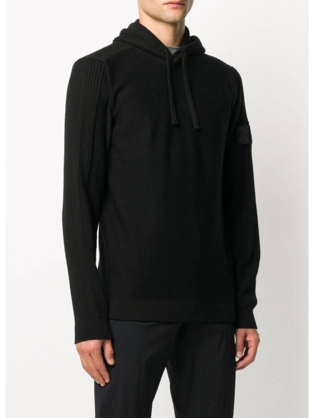 Men's Shadow Project Wappen Patch Hooded Ribbed Knit Top Black - STONE ISLAND - BALAAN 4