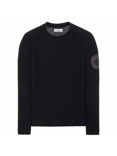Embroidered Logo Crew Neck Lambswool Knit Top Black - STONE ISLAND - BALAAN 1
