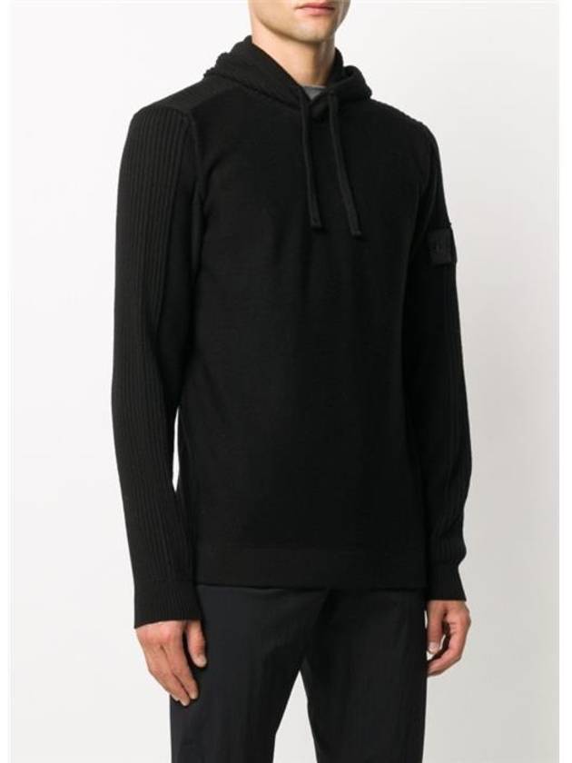 Men's Shadow Project Wappen Patch Hooded Ribbed Knit Top Black - STONE ISLAND - BALAAN 3
