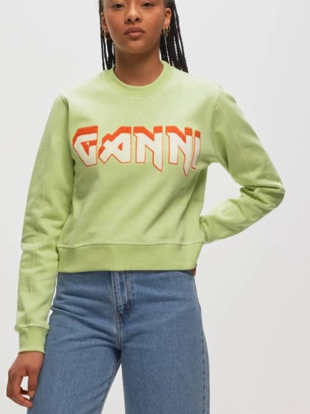 Isoli Logo Print Crew Neck Sweatshirt Green - GANNI - BALAAN 3