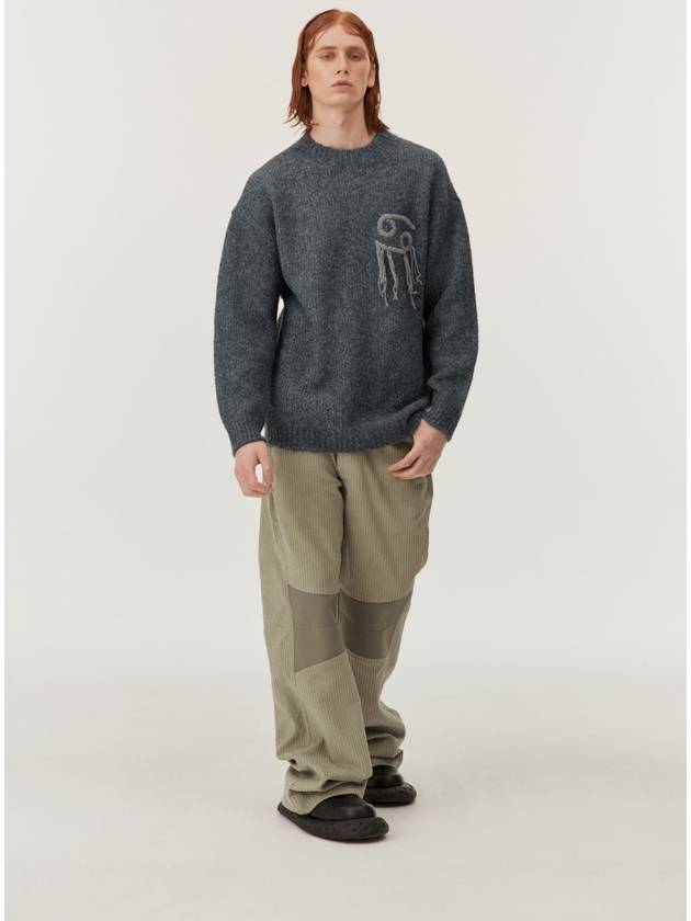 Alpaca Embroidered Knit Sweater Midnight Blue - MONTSENU - BALAAN 3