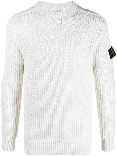 Men's Logo Patch Ribbed Knit Top White - STONE ISLAND - BALAAN 1