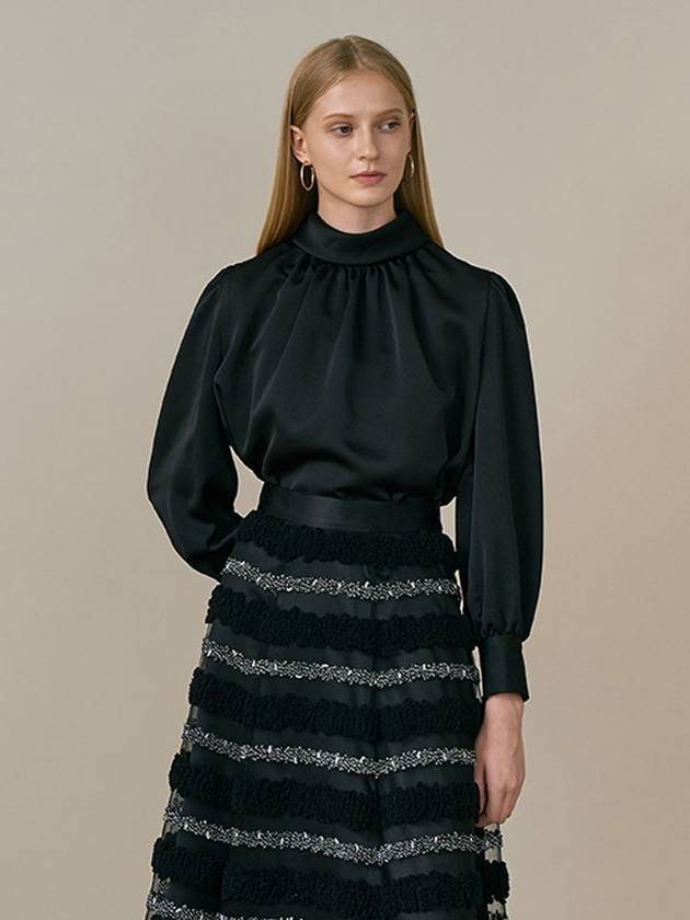 Jennie Semi-High Neck Shirring Blouse - AME - BALAAN 2