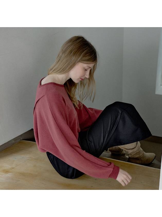 Back Slit Crop Knit Long Sleeve T-Shirt Brick - AVANT-G - BALAAN 5
