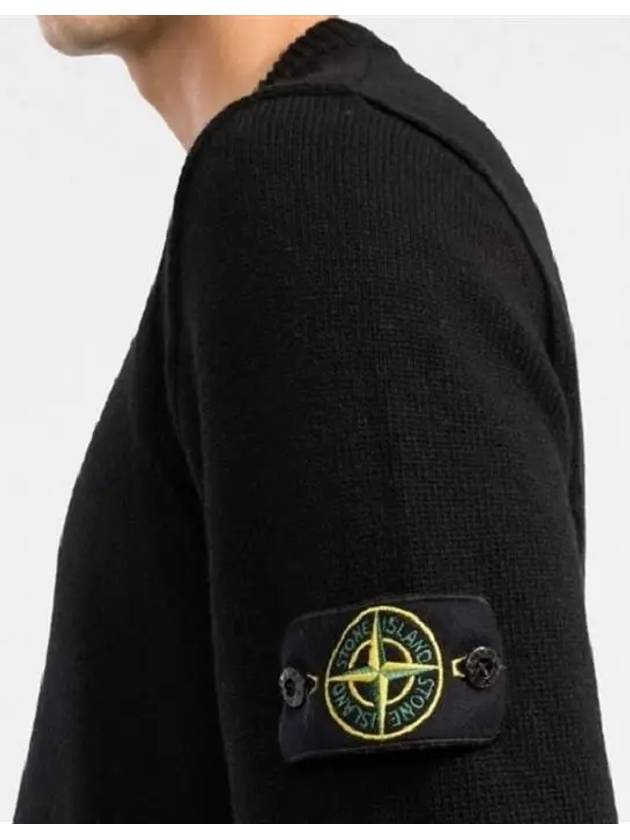 Wappen Patch Crew Neck Wool Knit Top Black - STONE ISLAND - BALAAN 5