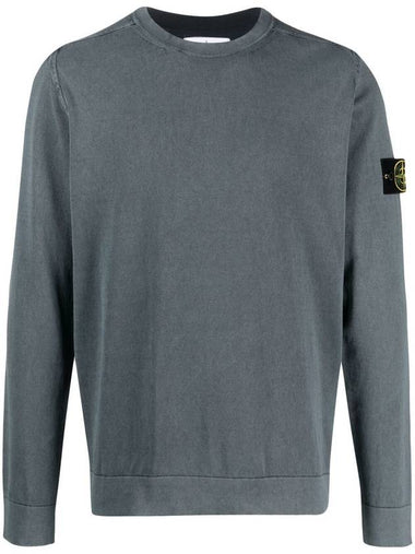 Wappen Patch Cotton Knit Top Blue Grey - STONE ISLAND - BALAAN 1