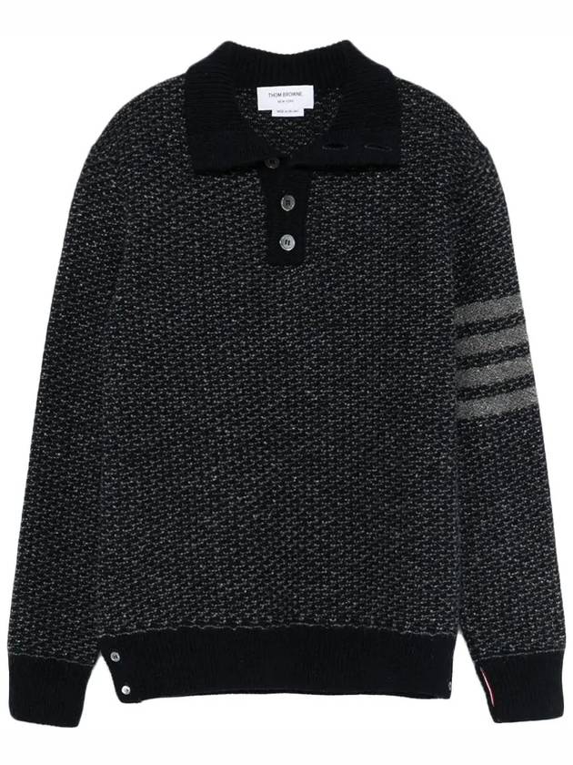 4 Bar Tonal Texture Knit Top Black - THOM BROWNE - BALAAN 3