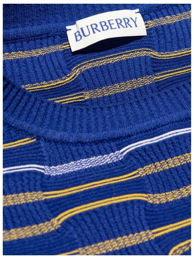 Striped Cotton Blend Short Sleeve Knit Top Blue - BURBERRY - BALAAN 4