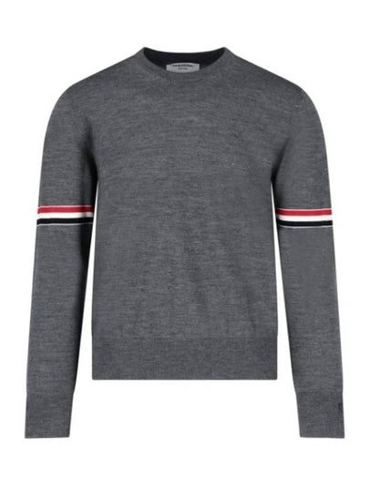 Merino Striped Crew Neck Knit Top Grey - THOM BROWNE - BALAAN 2