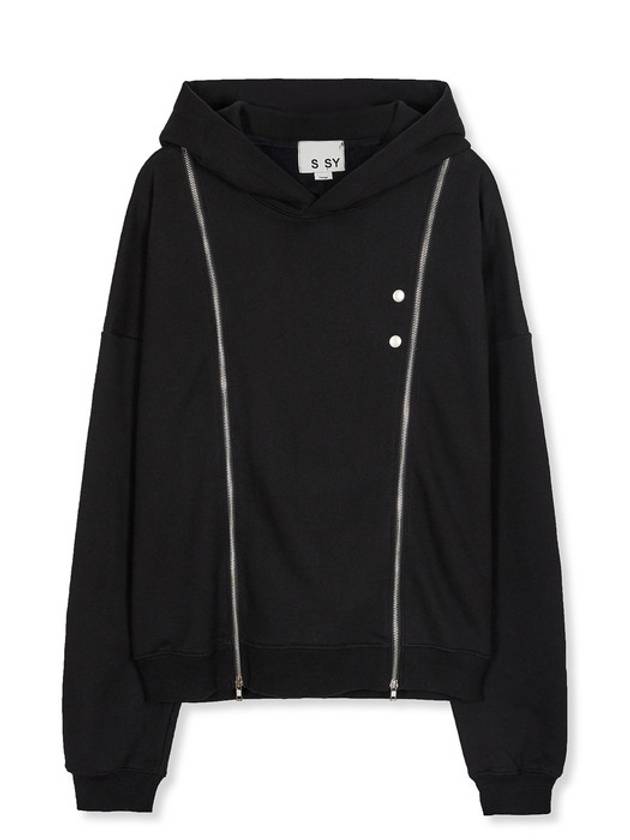 Front Double Zipper Hoodie Black - S SY - BALAAN 5