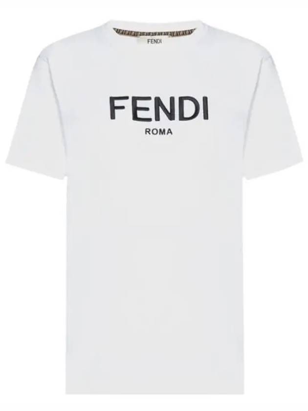 Embroided Logo Cotton Short Sleeve T-Shirt White - FENDI - BALAAN 4