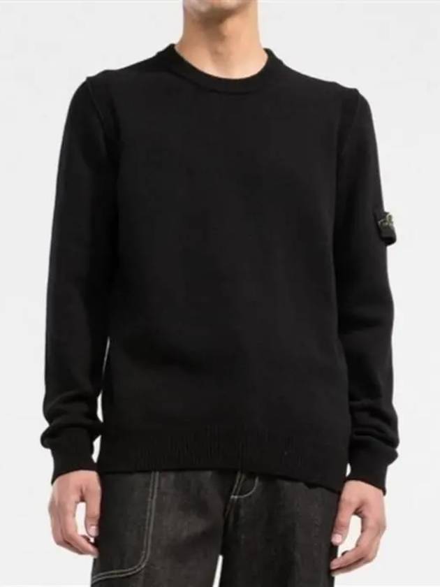 Wappen Patch Crew Neck Wool Knit Top Black - STONE ISLAND - BALAAN 3