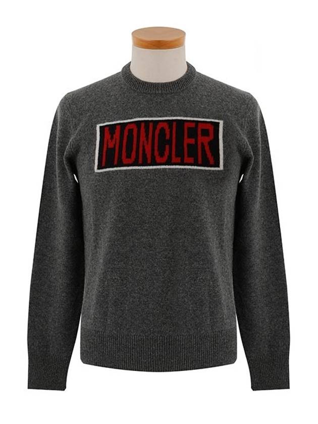 Men's Logo Embroidered Knit Top Grey - MONCLER - BALAAN 3