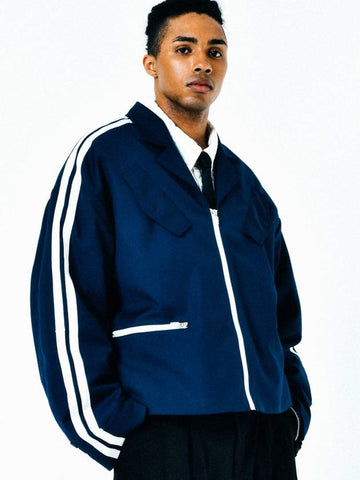 Satin Trimmed Padded Racing Jacket NAVY - C.O.M.E - BALAAN 1