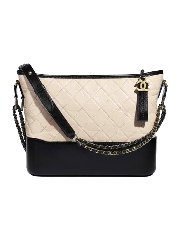 Gabrielle Calfskin Small Hobo Cross Bag Beige Black - CHANEL - BALAAN 1