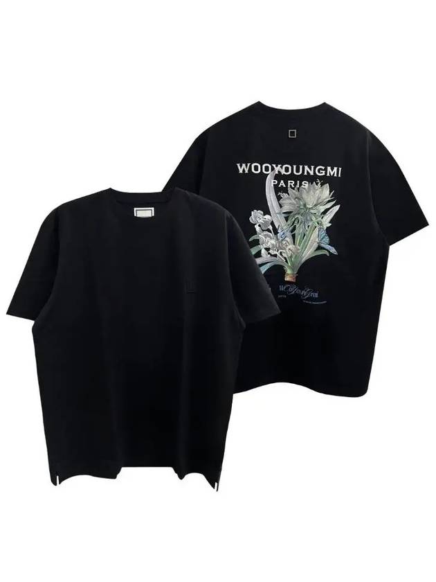 Flower Printing Back Logo Round Short Sleeve T-Shirt Black Men's T-Shirt W231TS49708B - WOOYOUNGMI - BALAAN 2