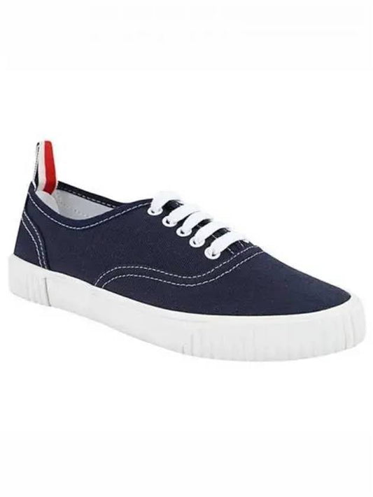 Women's Heritage Cotton Canvas Low Top Sneakers Navy - THOM BROWNE - BALAAN 2