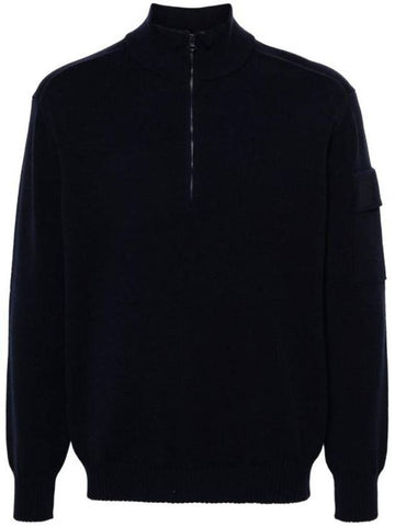 Merino Wool Polo Knit Top Navy - CP COMPANY - BALAAN 1