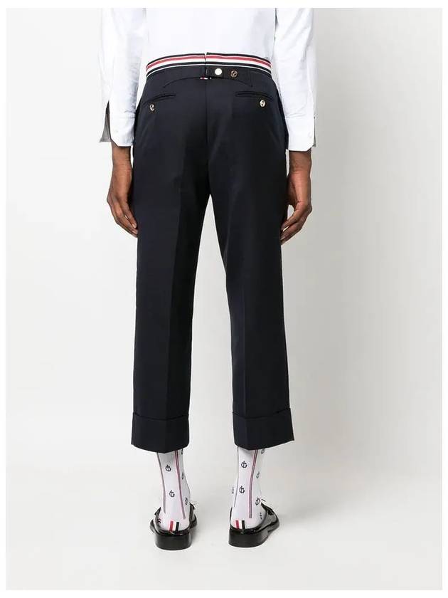 Low Rise Backstrap Super 120 Twill Straight Pants Navy - THOM BROWNE - BALAAN 6