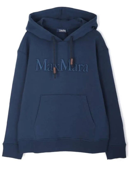 Embroidered Logo Drawstring Cotton Hoodie Navy - MAX MARA - BALAAN 2