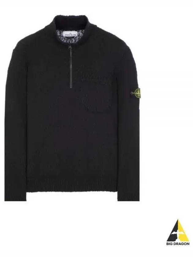 Half Zip-up Loose Fit Uneven Cotton Yarn Knit Top Black - STONE ISLAND - BALAAN 2