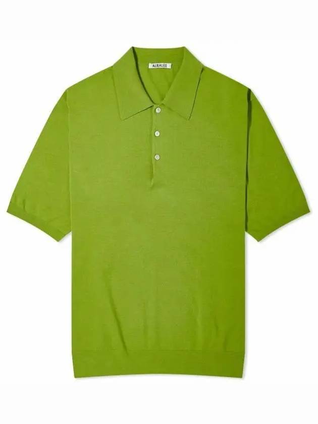 24 SUPER HIGH GAUGE COTTON KNIT POLO SAGE GREEN A24SP02PD - AURALEE - BALAAN 1