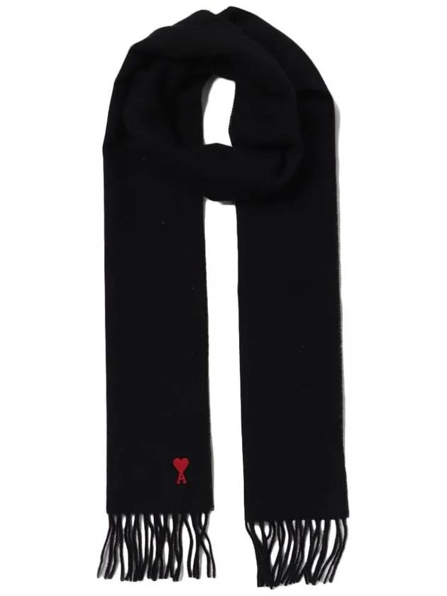 Small Heart Logo Wool Scarf Black - AMI - BALAAN 2