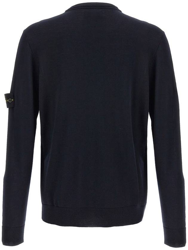 Logo Patch Crewneck Virgin Wool Knit Top Navy - STONE ISLAND - BALAAN 3