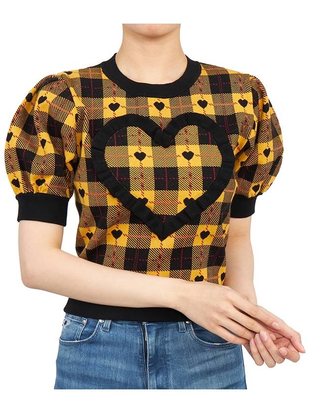 Heart Plaid Print Short Sleeve Knit Top Yellow - ALESSANDRA RICH - BALAAN 6