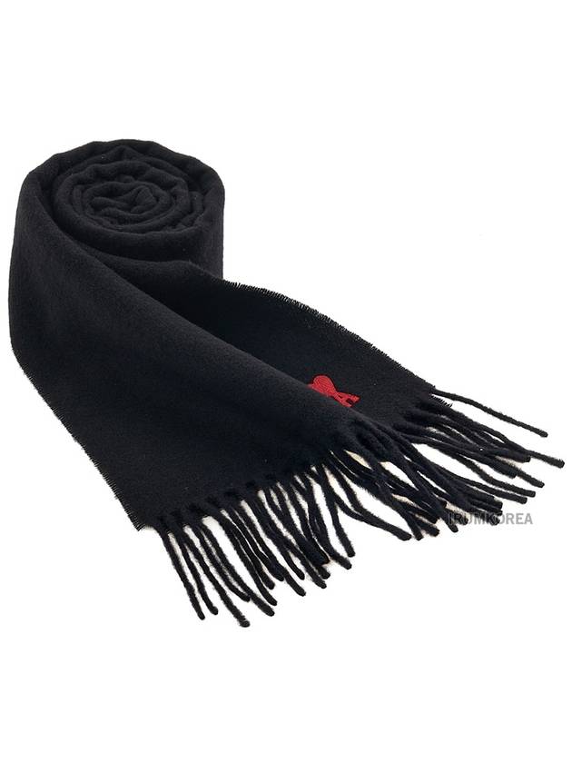 Small Heart Logo Classic Wool Scarf Black - AMI - BALAAN 11