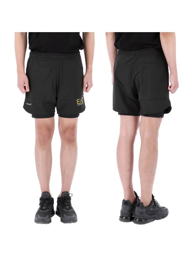 EA7 Logo Print Banding Waist Shorts Black - EMPORIO ARMANI - BALAAN 2