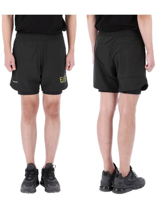 EA7 Logo Print Banding Waist Shorts Black - EMPORIO ARMANI - BALAAN 2