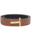 T Logo Reversible Leather Belt Black Tan - TOM FORD - BALAAN 1