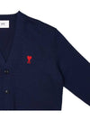 Small Heart Logo Wool Cardigan Navy - AMI - BALAAN 4