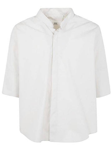 Mandarin Collar Short Sleeve Shirt White - AMI - BALAAN 1