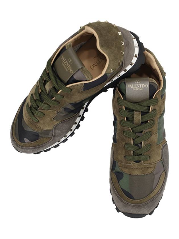 Camouflage Rockstud Low-Top Sneakers Khaki Grey - VALENTINO - BALAAN 3