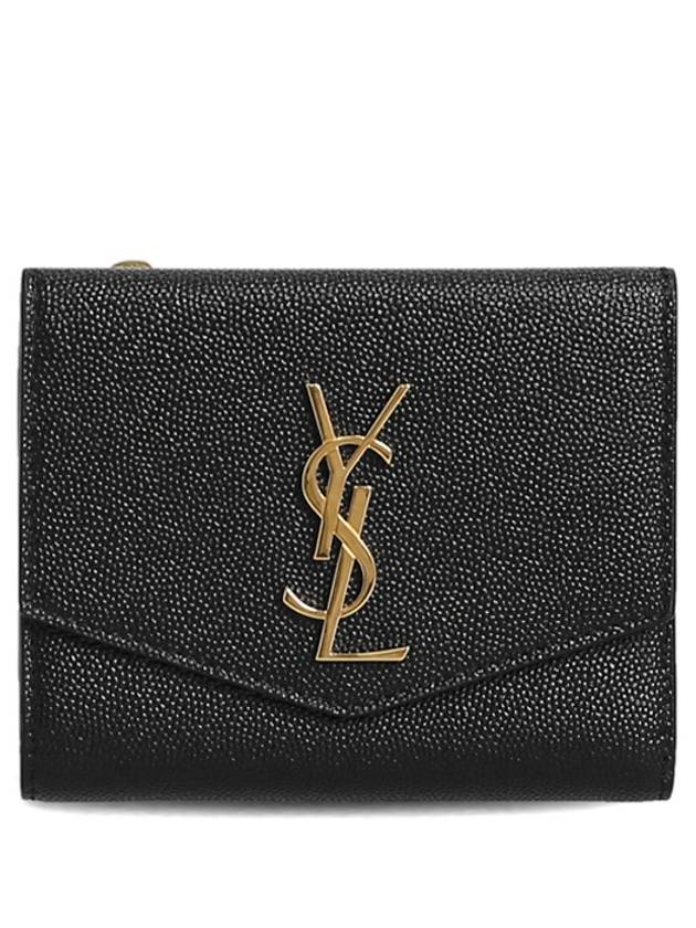 Embossed Leather Uptown Compact Half Wallet Black - SAINT LAURENT - BALAAN 3