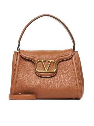 Signature V Logo Tote Bag Brown - VALENTINO - BALAAN 1