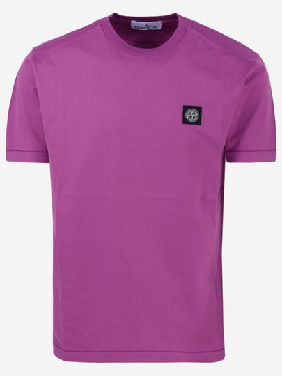 Logo Patch Cotton Short Sleeve T-Shirt Magenta - STONE ISLAND - BALAAN 2