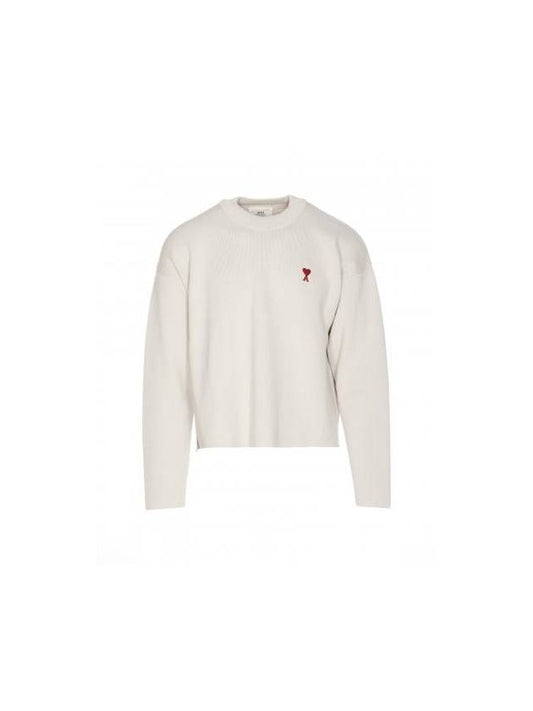 Red ADC Chain Stitch Heart Logo Knit Top Ivory - AMI - BALAAN 1