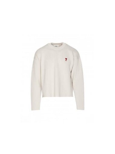 Red ADC Chain Stitch Heart Logo Knit Top Ivory - AMI - BALAAN 1