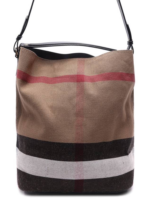 The Ashby Medium Check Hobo Canvas Bucket Bag Brown - BURBERRY - BALAAN 2