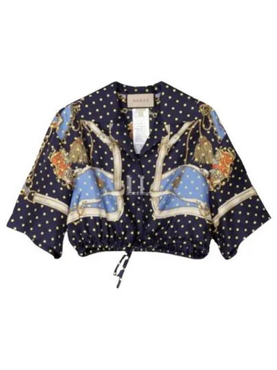 Polka Dot Cropped Silk Shirt Blue - GUCCI - BALAAN 2