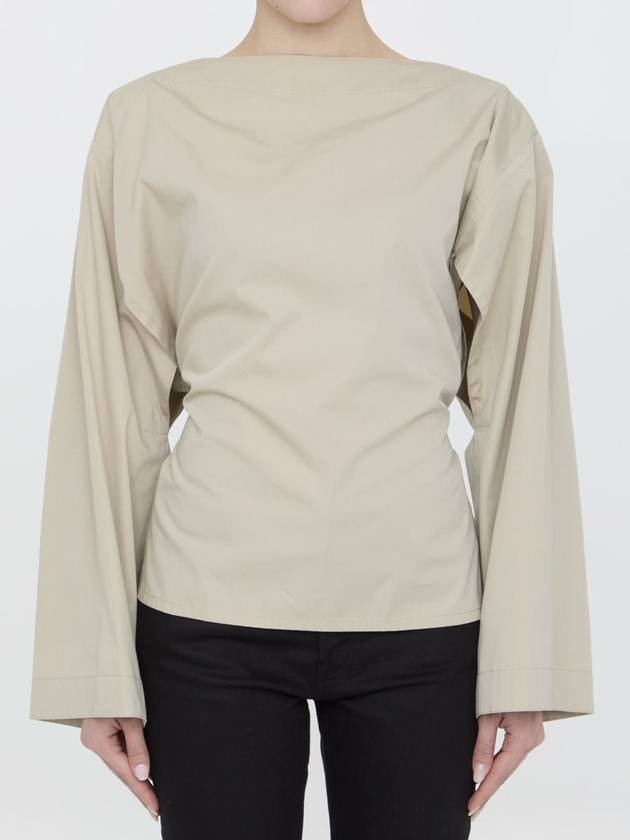 Ruffle Top Cotton Blouse Beige - BOTTEGA VENETA - BALAAN 2